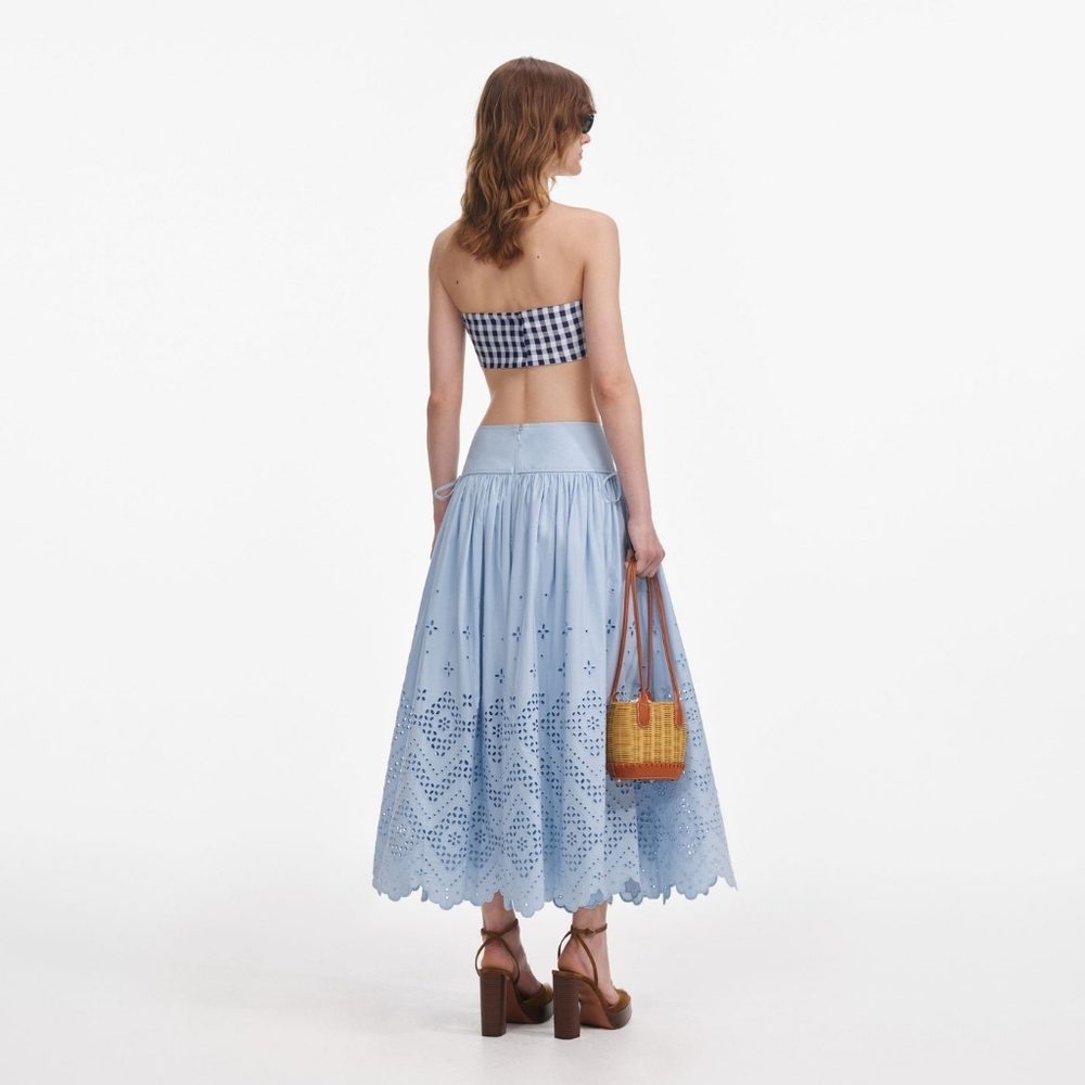 Self Portrait Blue Cotton Broderie Midi Skirt - Picture 3 of 12